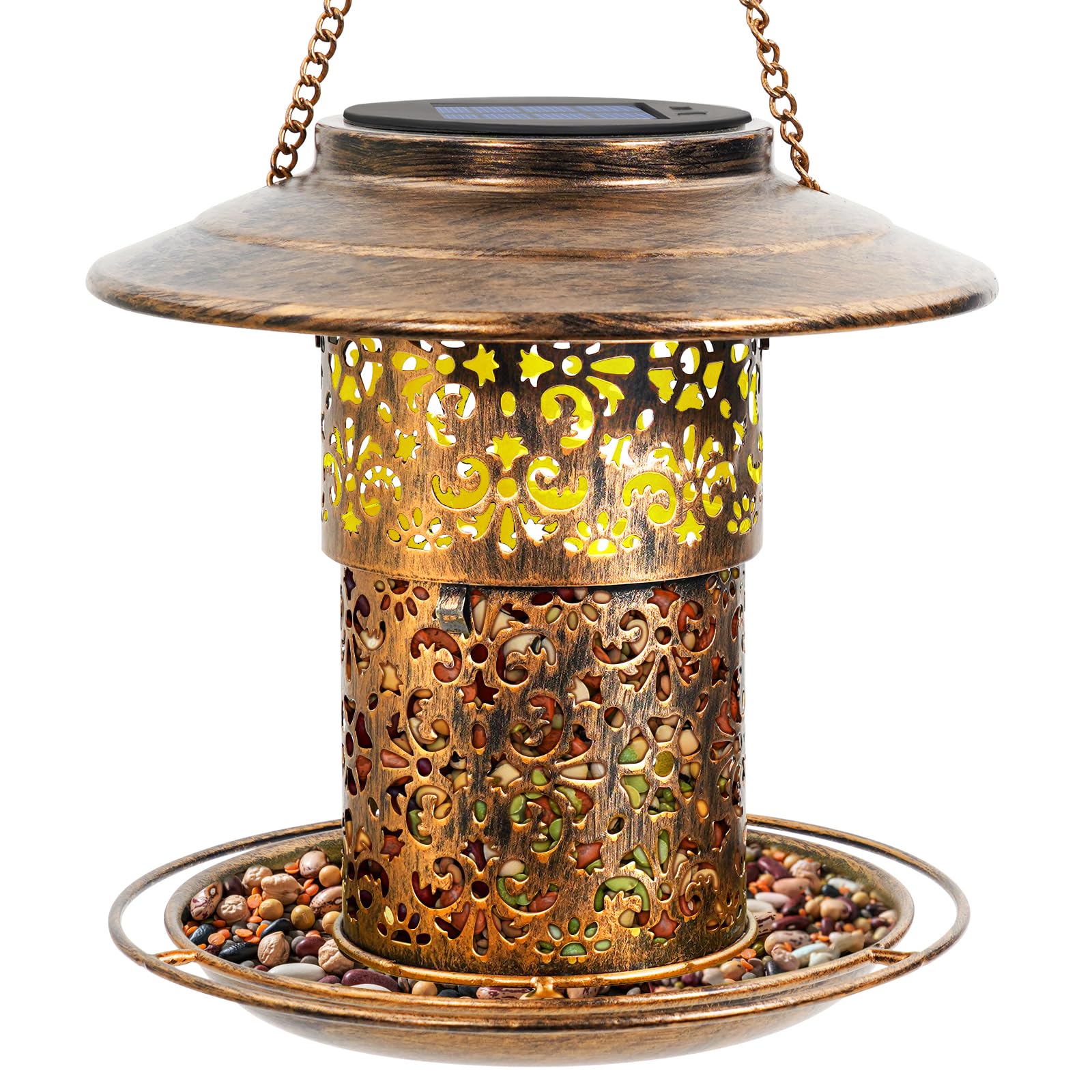 DY-SKTY bird feeder with solar lantern for daytime feeding and seed viewing