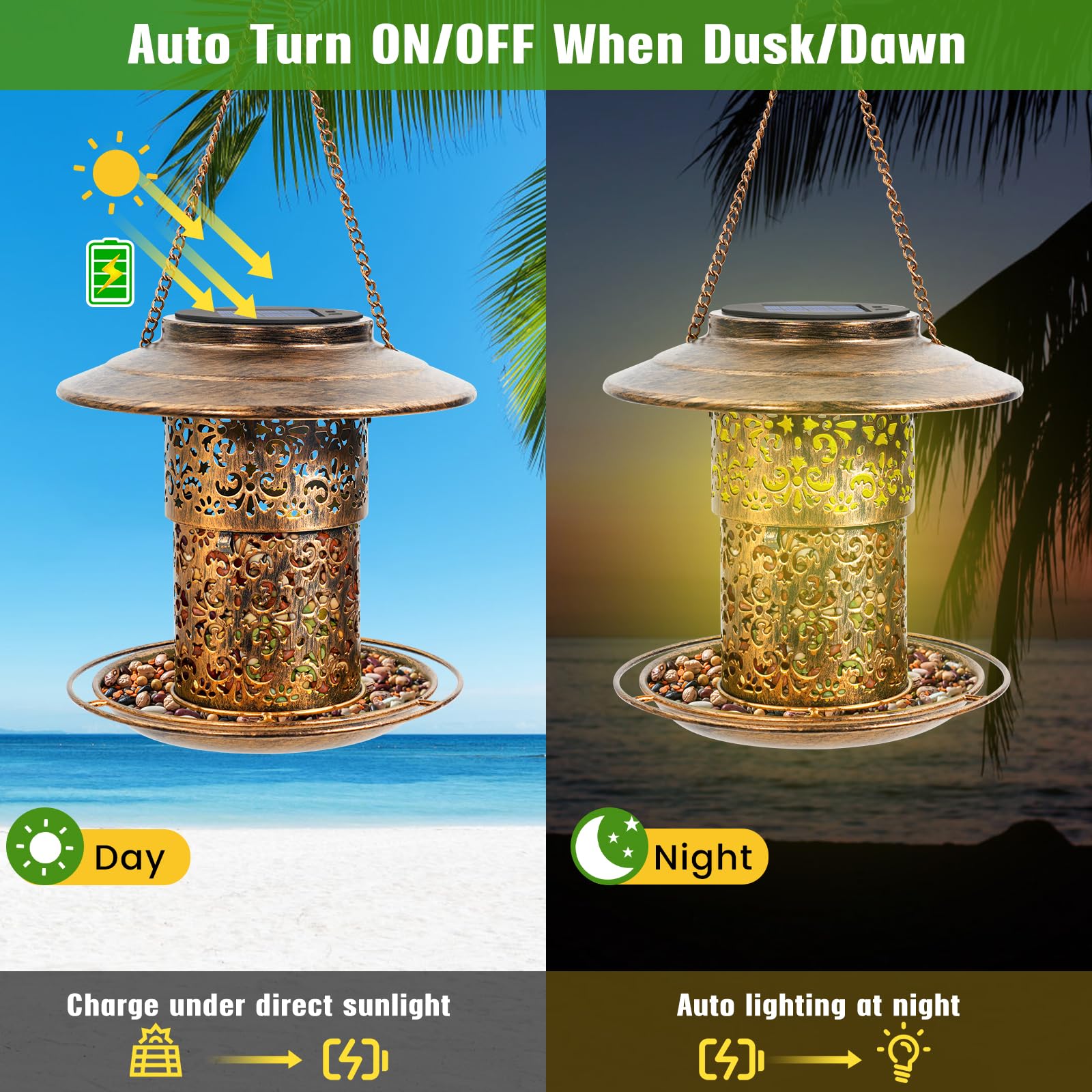 Durable metal construction resists weather and squirrels outdoors