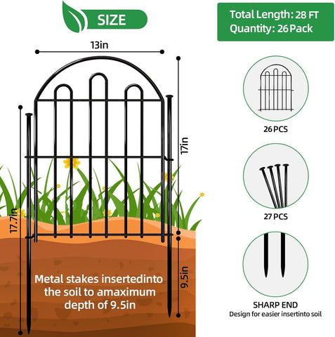 Dyemair 26-pack garden border fence defines lawn and planting areas.