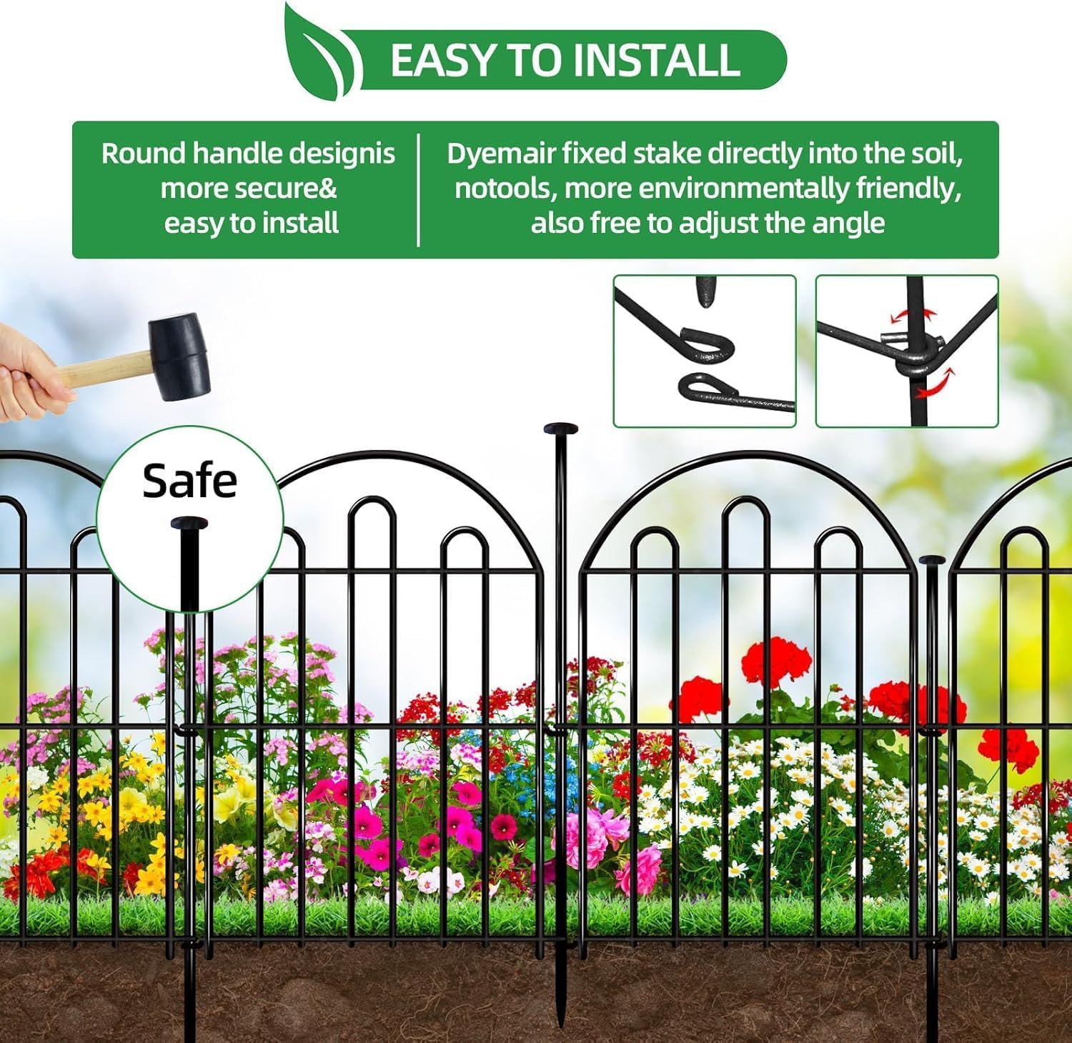 Dyemair no-dig ground stake enables quick, sturdy installation.
