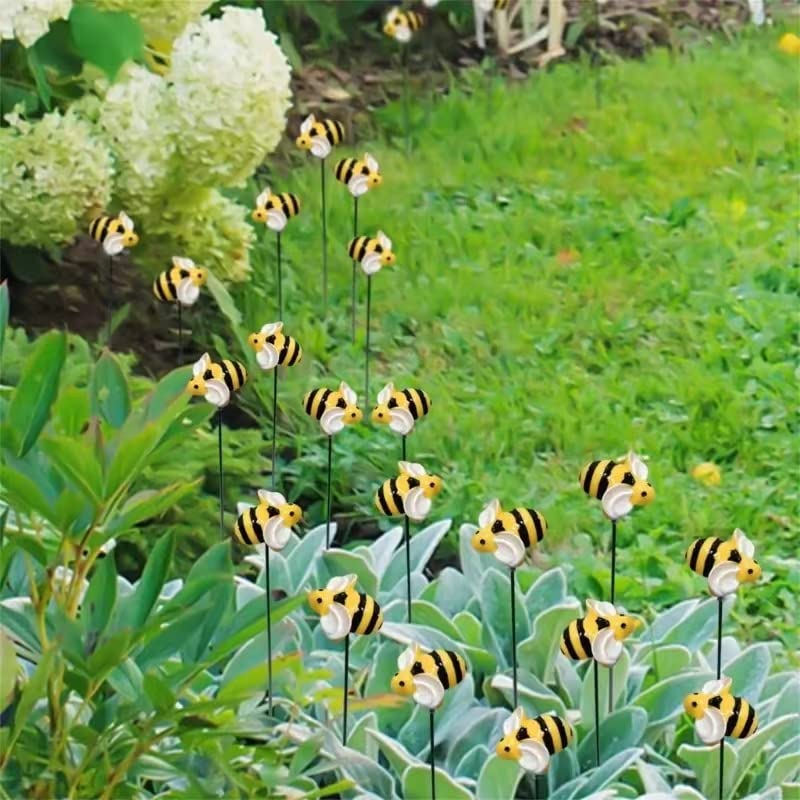 DYJAGYO resin bee stake highlights flower beds with durable weather-resistant charm.