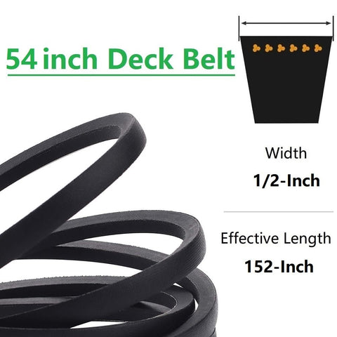 Dylawnio halfinch-152in-deck-belt on workbench demonstrates OEM replacement compatibility.