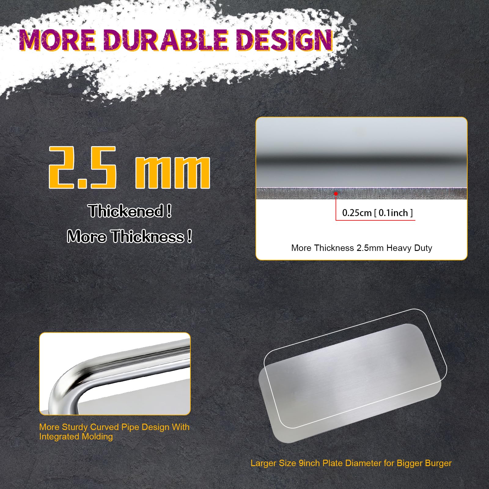 DYMACHINE burger press features a 2.5 mm thick plate for durable, even patties