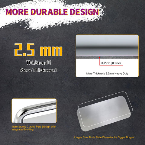 DYMACHINE burger press features a 2.5 mm thick plate for durable, even patties