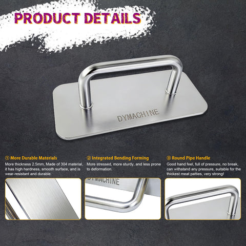 DYMACHINE burger press bottom surface ensures uniform thickness and easy release