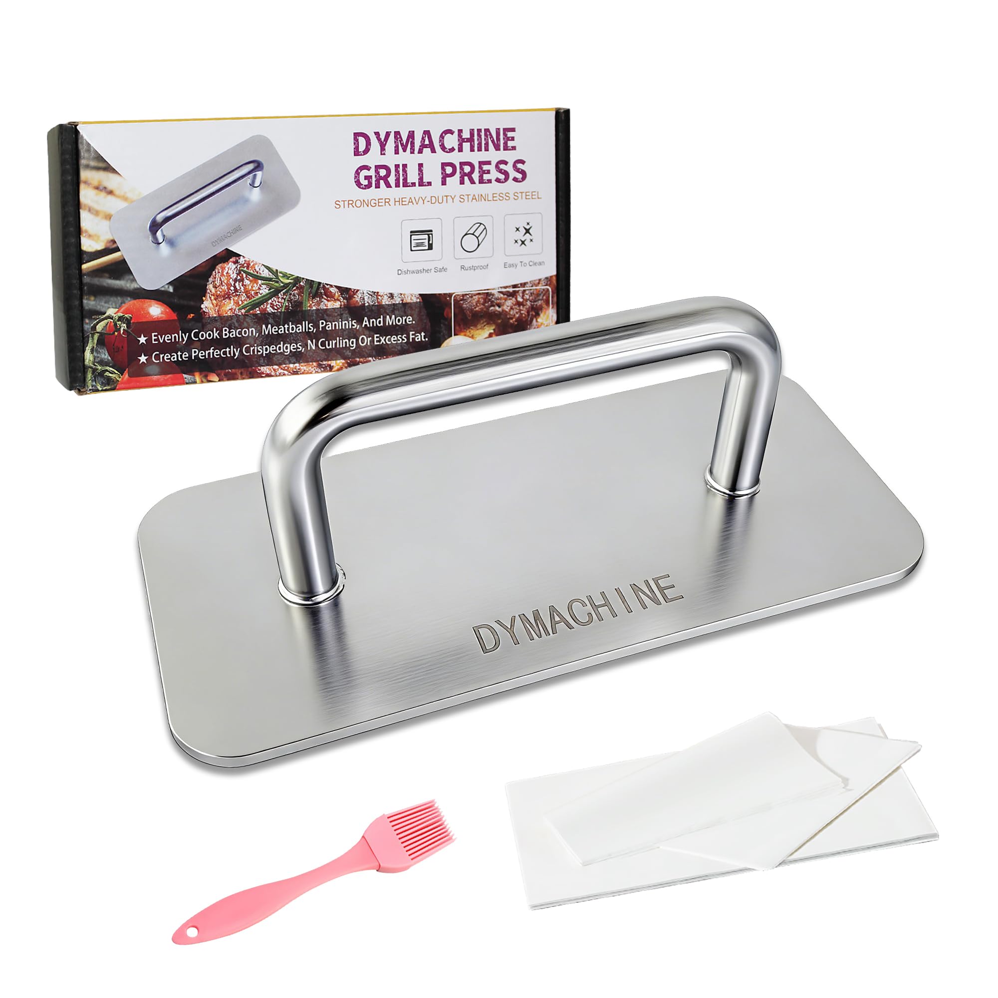 DYMACHINE stainless steel burger press ready to shape even patties for consistent cooking