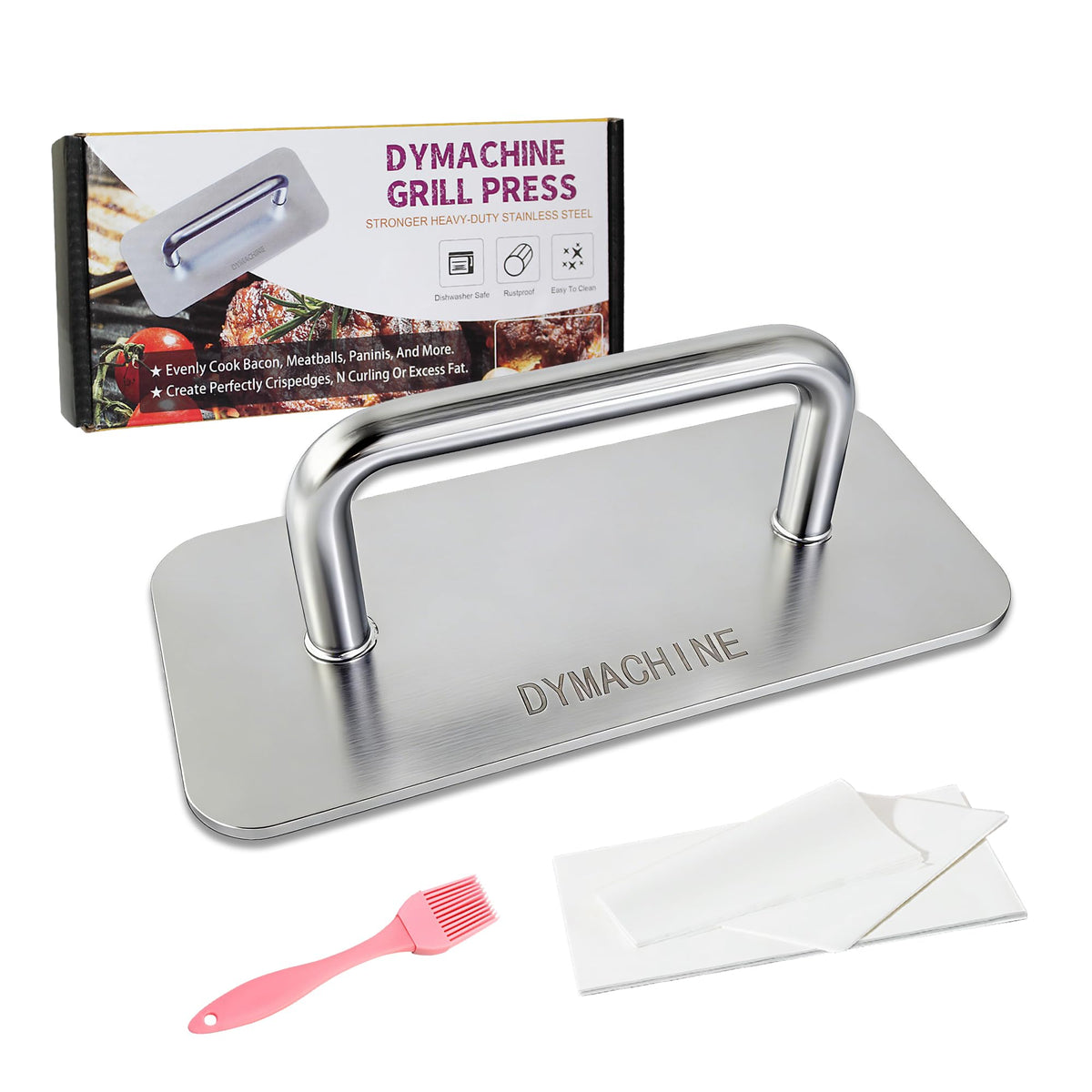 DYMACHINE stainless steel burger press ready to shape even patties for consistent cooking
