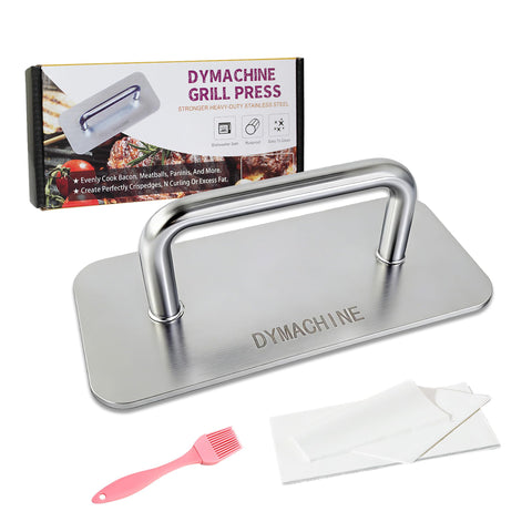 DYMACHINE stainless steel burger press ready to shape even patties for consistent cooking