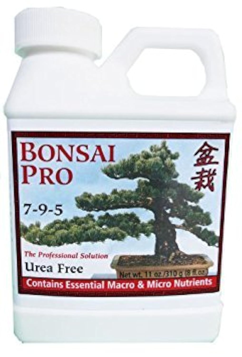 Dyna-Gro Bonsai Pro bottle closeup highlighting a complete nutrient formula for bonsai