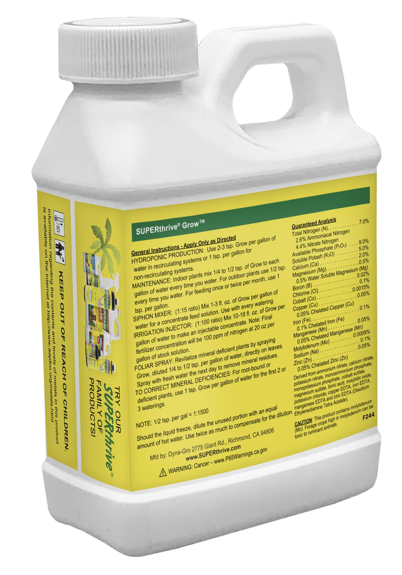 Dyna-Gro Grow bottle pour captures easy application for steady plant nutrition.