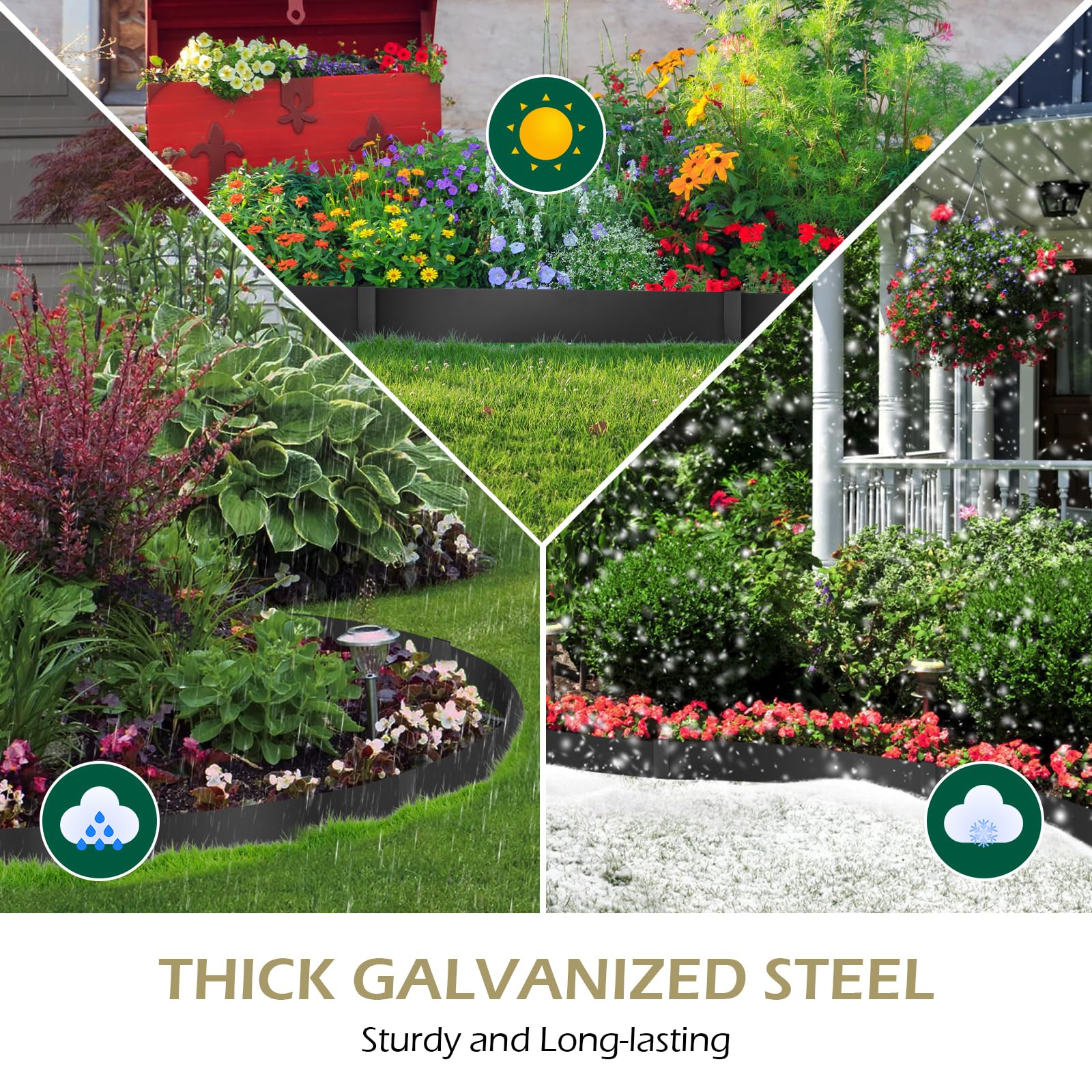Dyna-Living steel edging with ground teeth for easy installation.