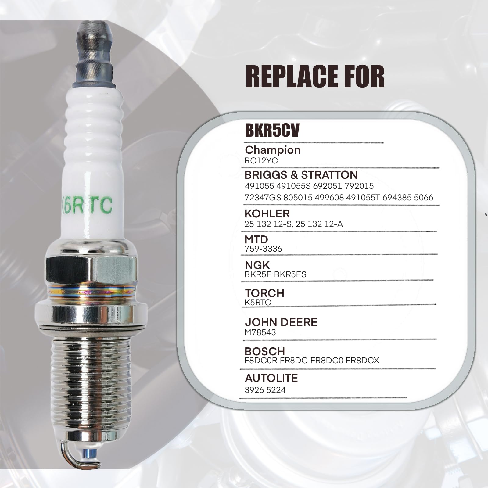 DYNAM BOVINE 491055T spark plug closeup for quick mower maintenance