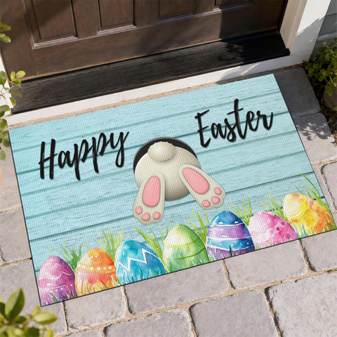 Dynamara Happy Easter doormat with bunny-egg pattern, non-slip for indoor outdoor use.