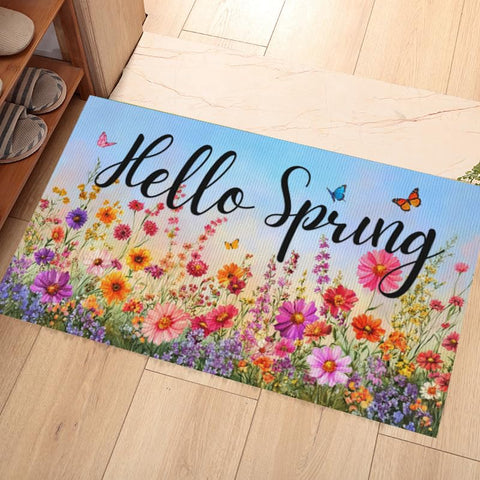 DynaMar a Hello Spring doormat with non-slip rubber backing for safer entryways.