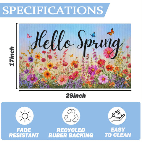 Dynamara Hello Spring doormat showcasing welcome message for sunny curb appeal.