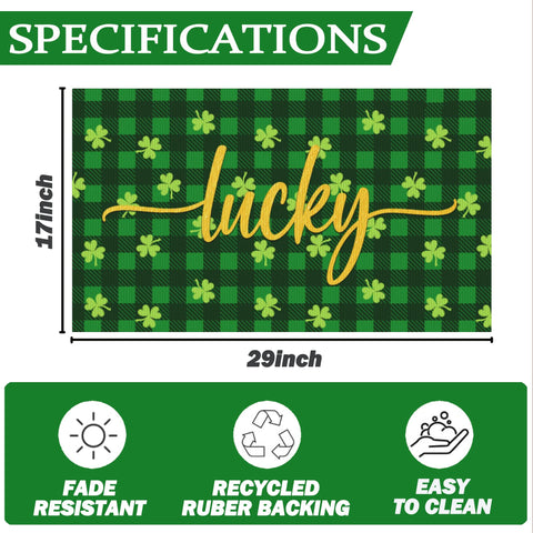 Dynamara shamrock welcome mat with lucky symbol for festive entryways.