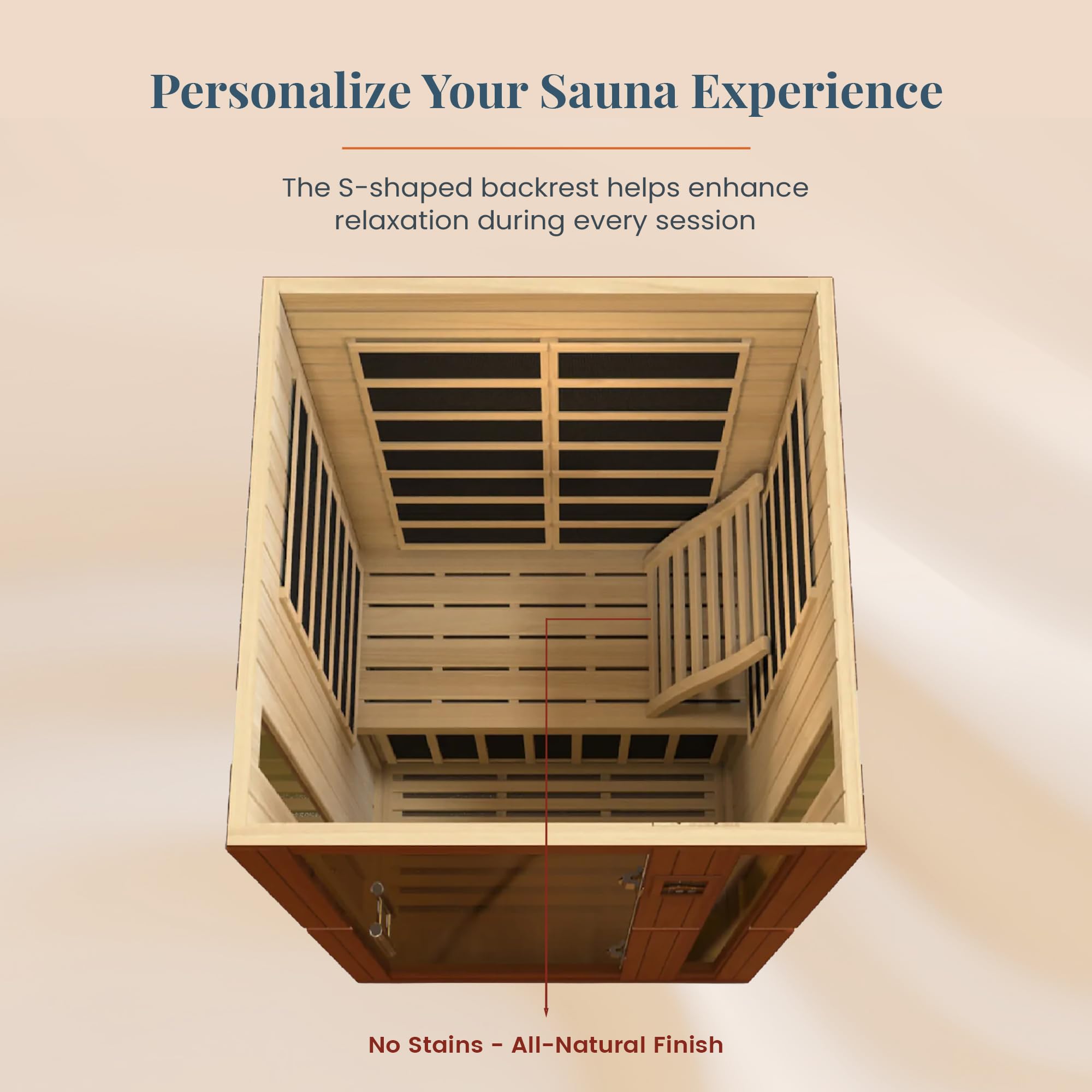 Dynamic Saunas 275 lb capacity backrest supports diverse bodies with sturdy home use.