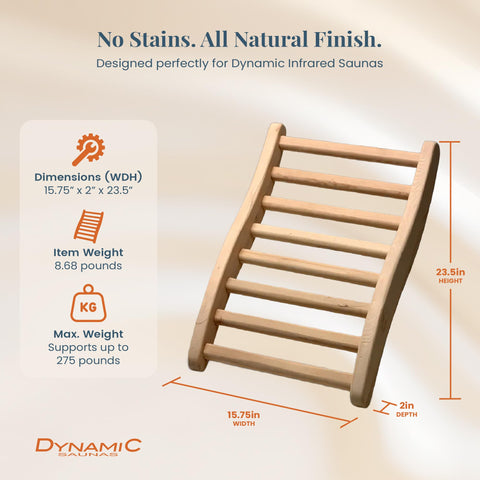 Dynamic Saunas adjustable-angle backrest lets you find your ideal relaxing position.