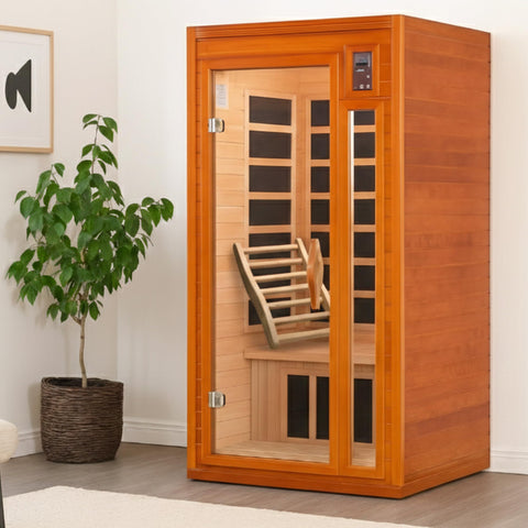 Dynamic Saunas infrared sauna backrest enhances comfort during heat sessions.