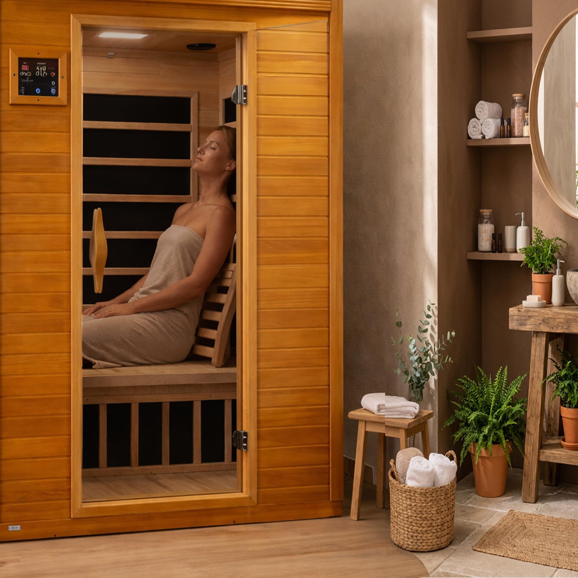 Dynamic Saunas traditional sauna backrest supports posture during steam sessions.
