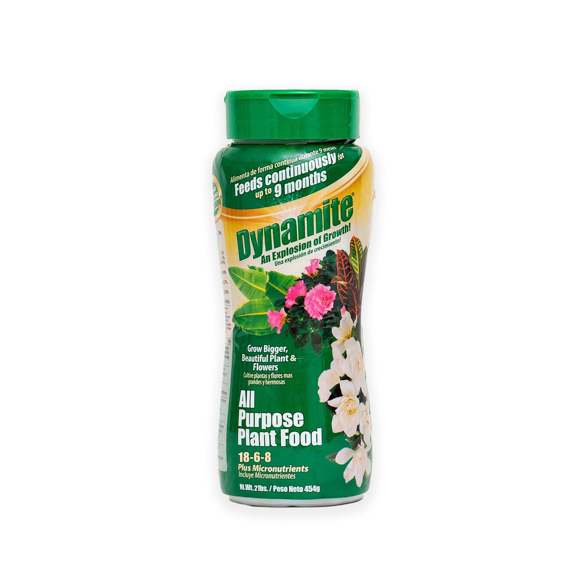 Dynamite all-purpose plant food 2 lb bag for long-lasting nutrition indoors.
