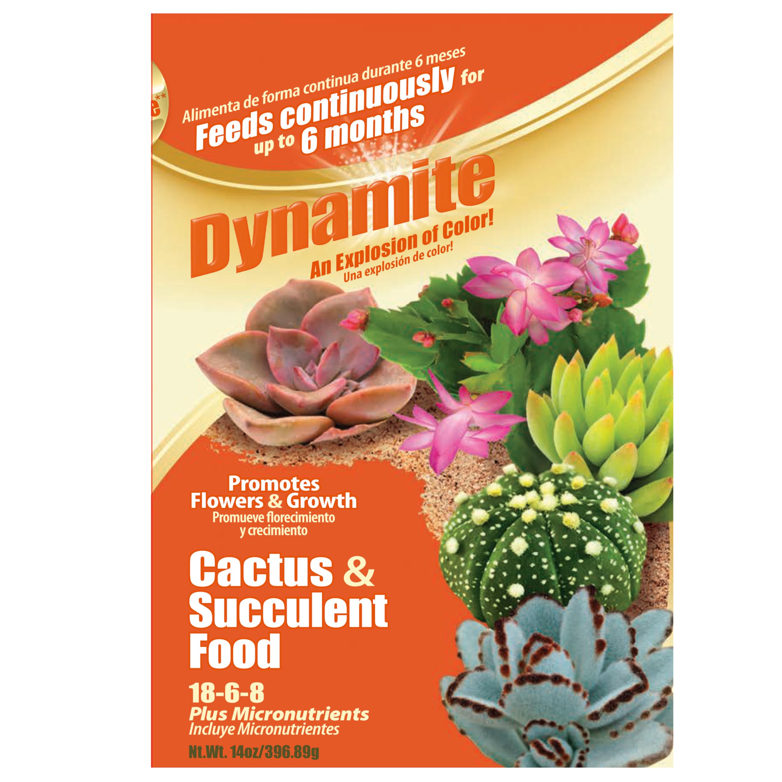 Dynamite Cactus & Succulent Food supports long-lasting nutrition for plants.