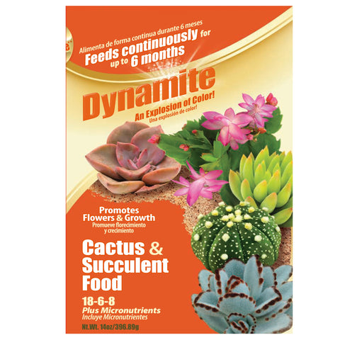 Dynamite Cactus & Succulent Food supports long-lasting nutrition for plants.