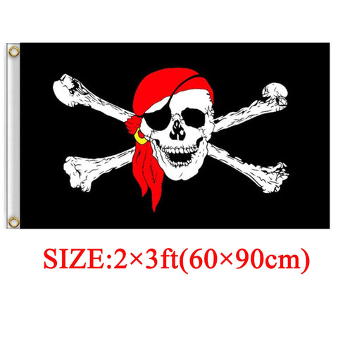 Dyung Tec pirate flag mounted on wall using brass grommets for durable display.