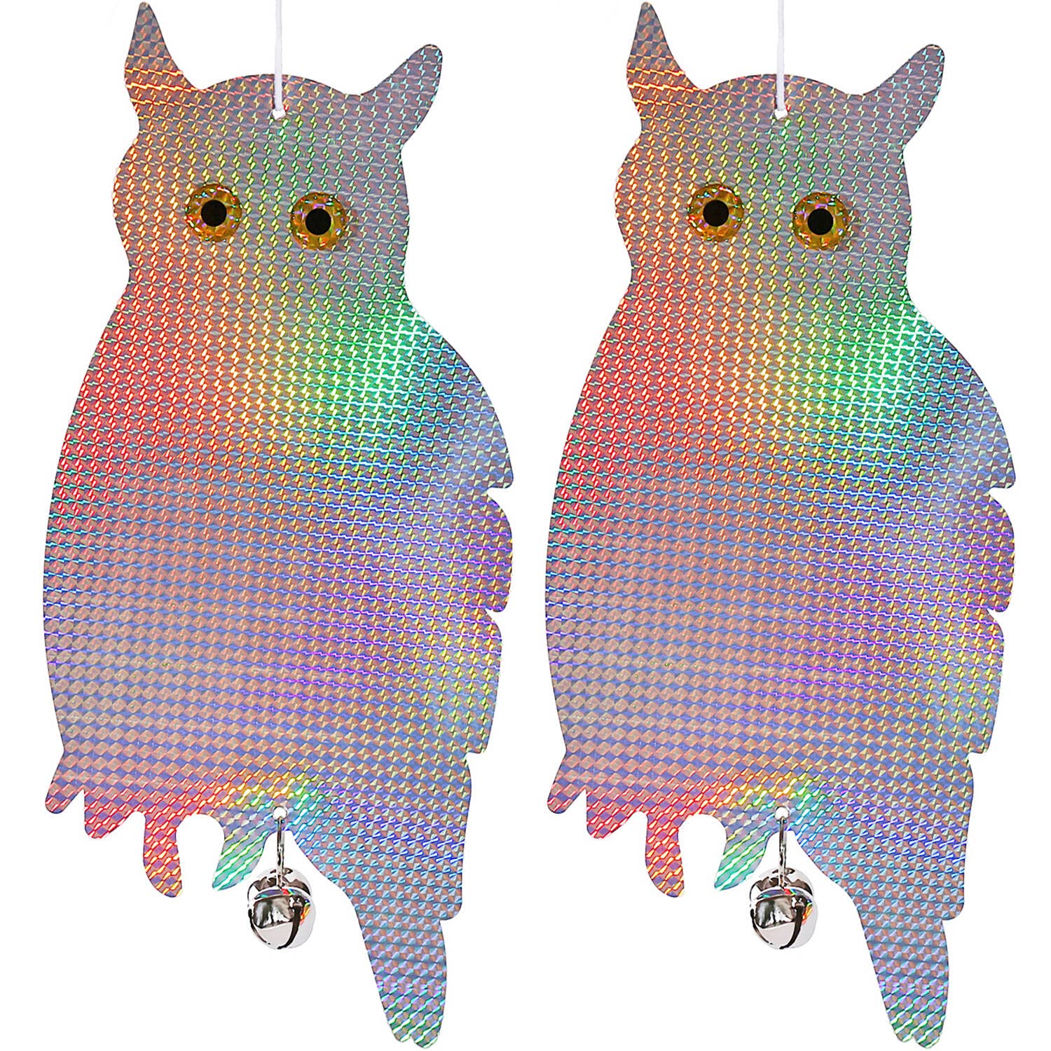 Dyvicl fake owl hanging 16-inch silhouette deters birds from windows and outdoor spaces.