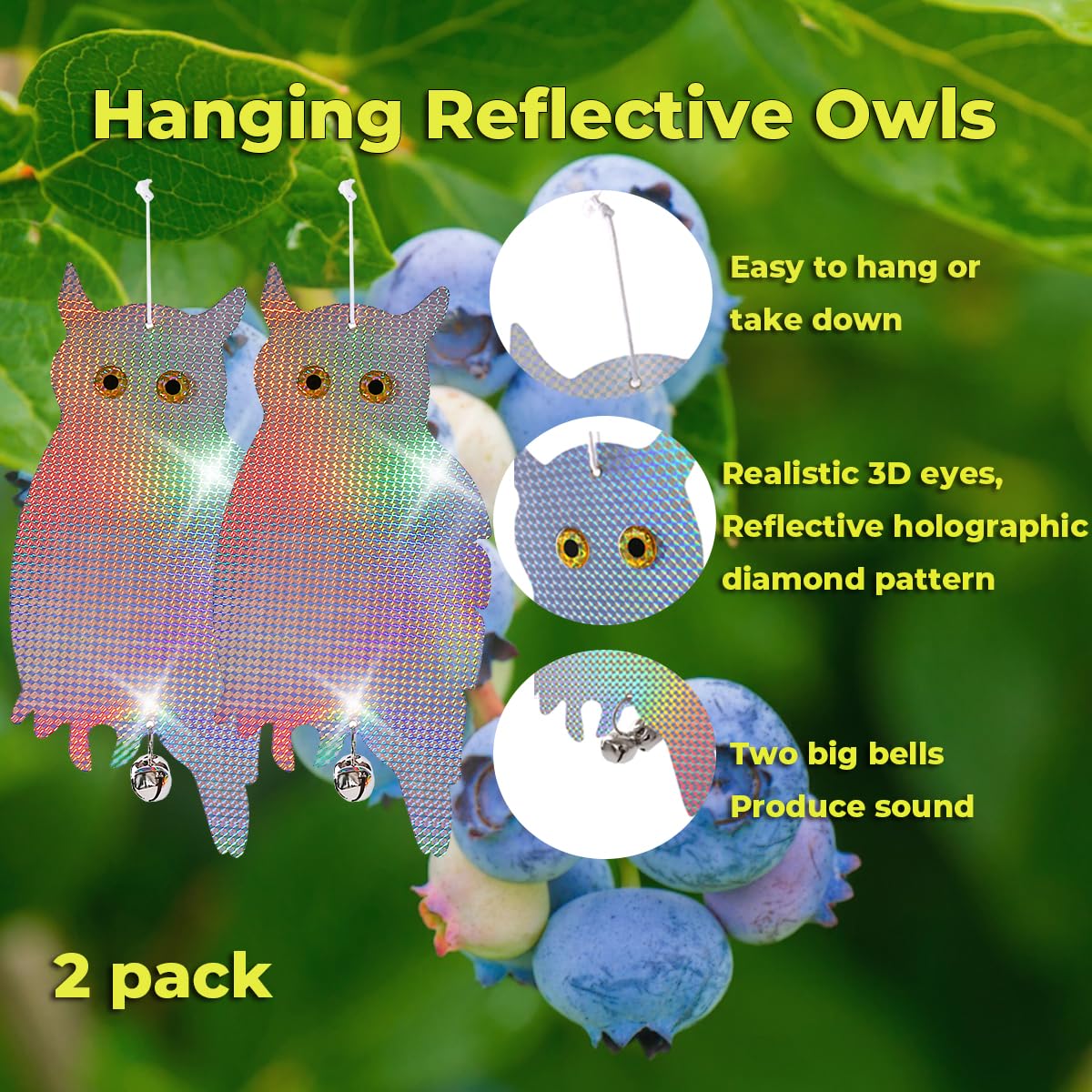 Dyvicl reflective eyes owl showcases light reflections to deter pests from multiple angles.