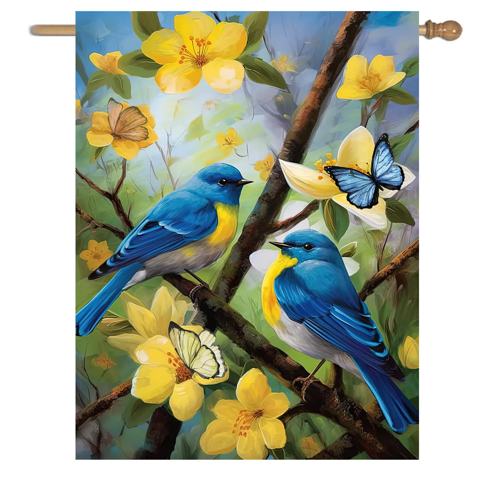 DZGlobal bluebird garden flag 28x40, double-sided for vibrant outdoor display.