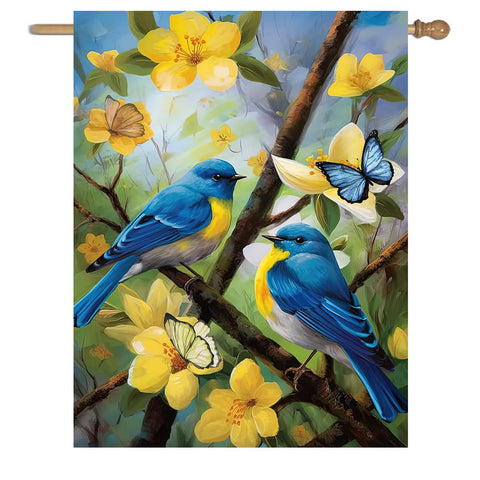 DZGlobal bluebird garden flag 28x40, double-sided for vibrant outdoor display.
