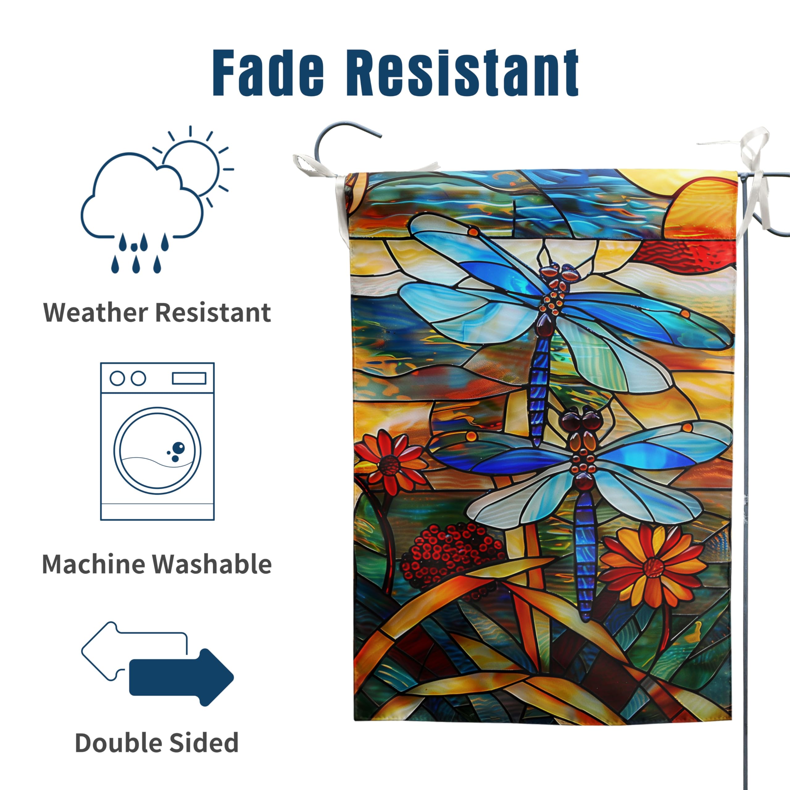 DZGlobal fall dragonfly floral design flag in garden light