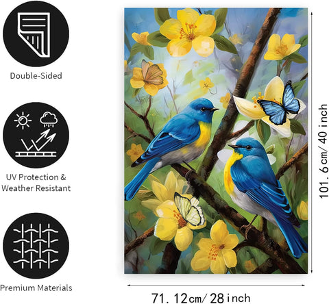 DZGlobal floral bluebird pattern flag enhances outdoor decor with seasonal charm.