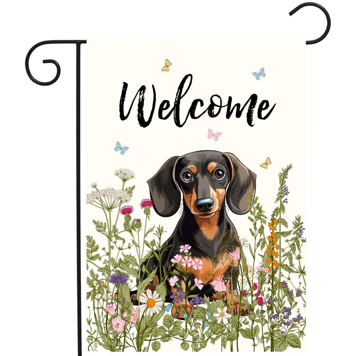 DZGlobal floral dachshund garden flag 12x18, double-sided, bright welcome for outdoor spaces.