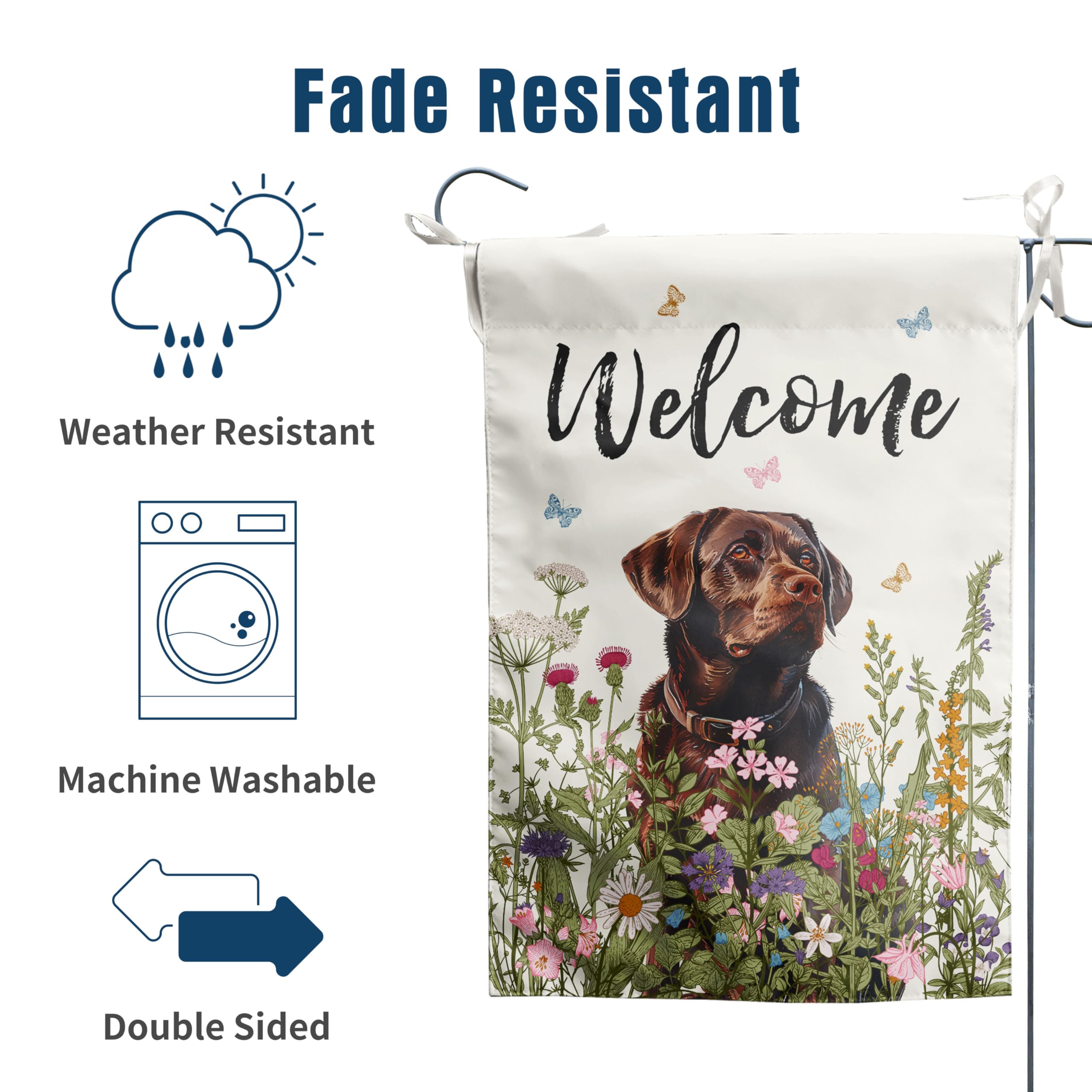 DZGlobal floral Labrador yard flag with reinforced corners stays crisp.