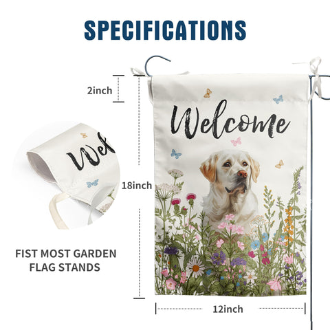 DZGlobal Floral White Lab flag close-up shows crisp colors for garden curb appeal.