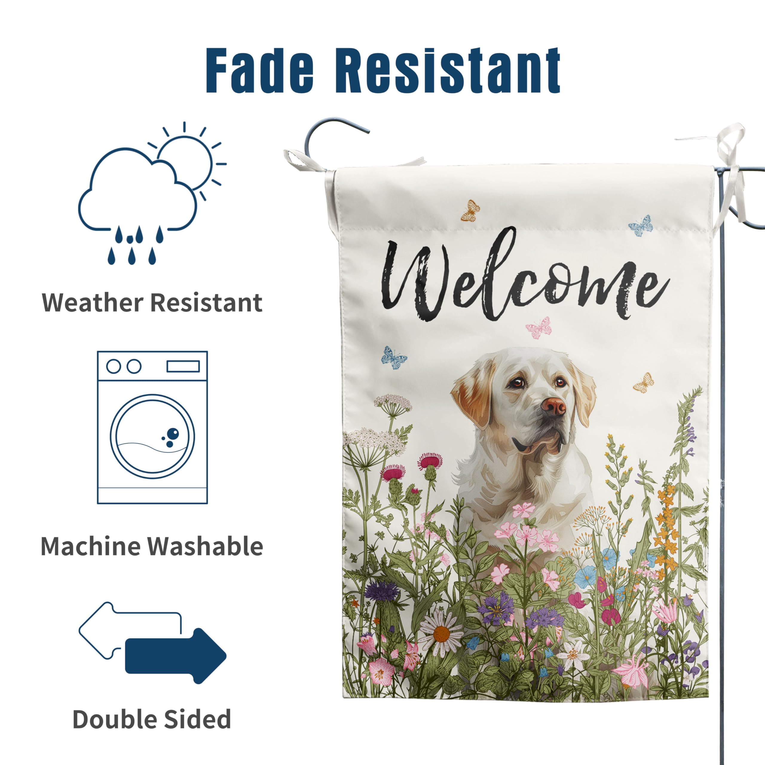 DZGlobal Floral White Lab flag double-sided design ensures visibility from both directions.