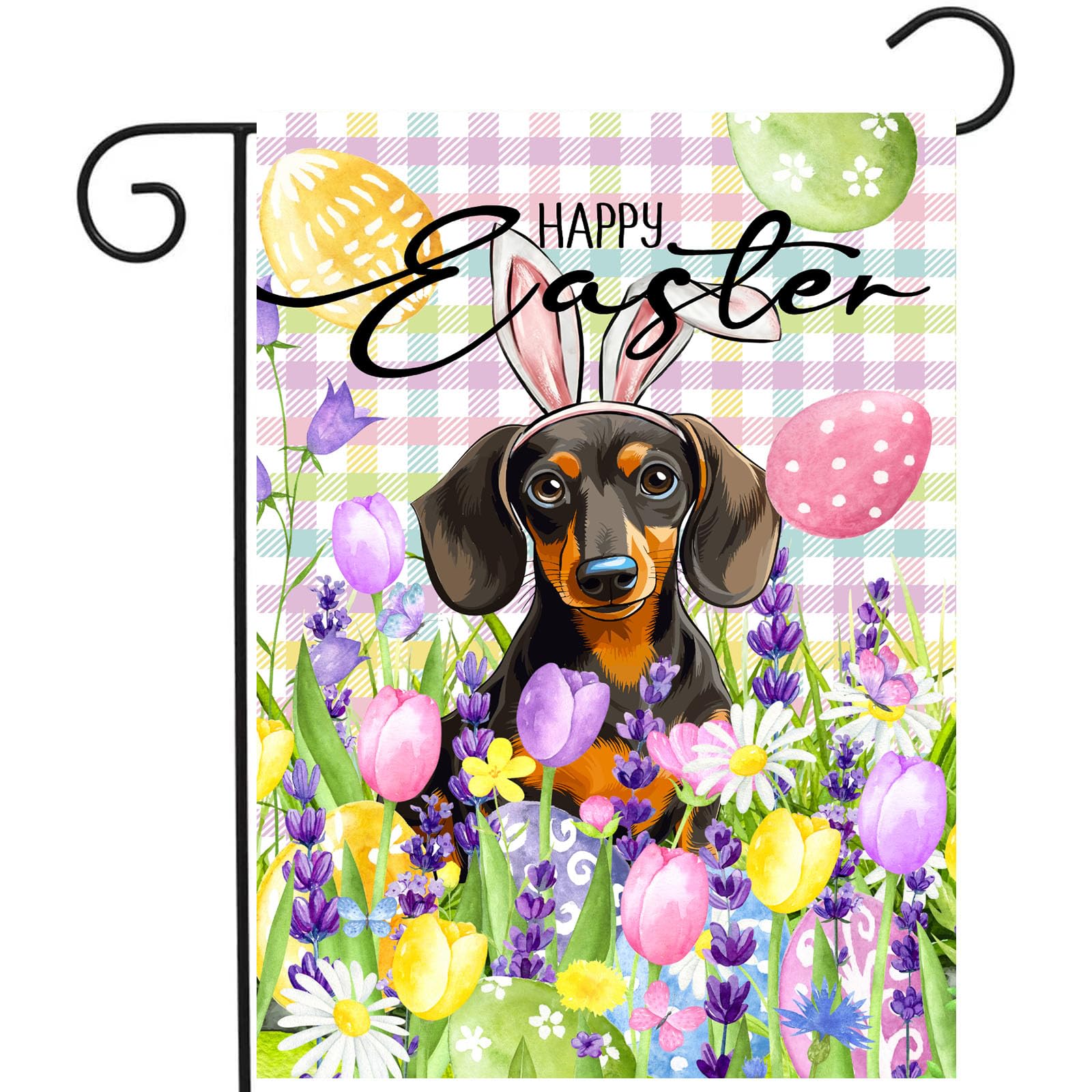 DZGlobal Happy Easter dachshund flag double-sided outdoor welcome