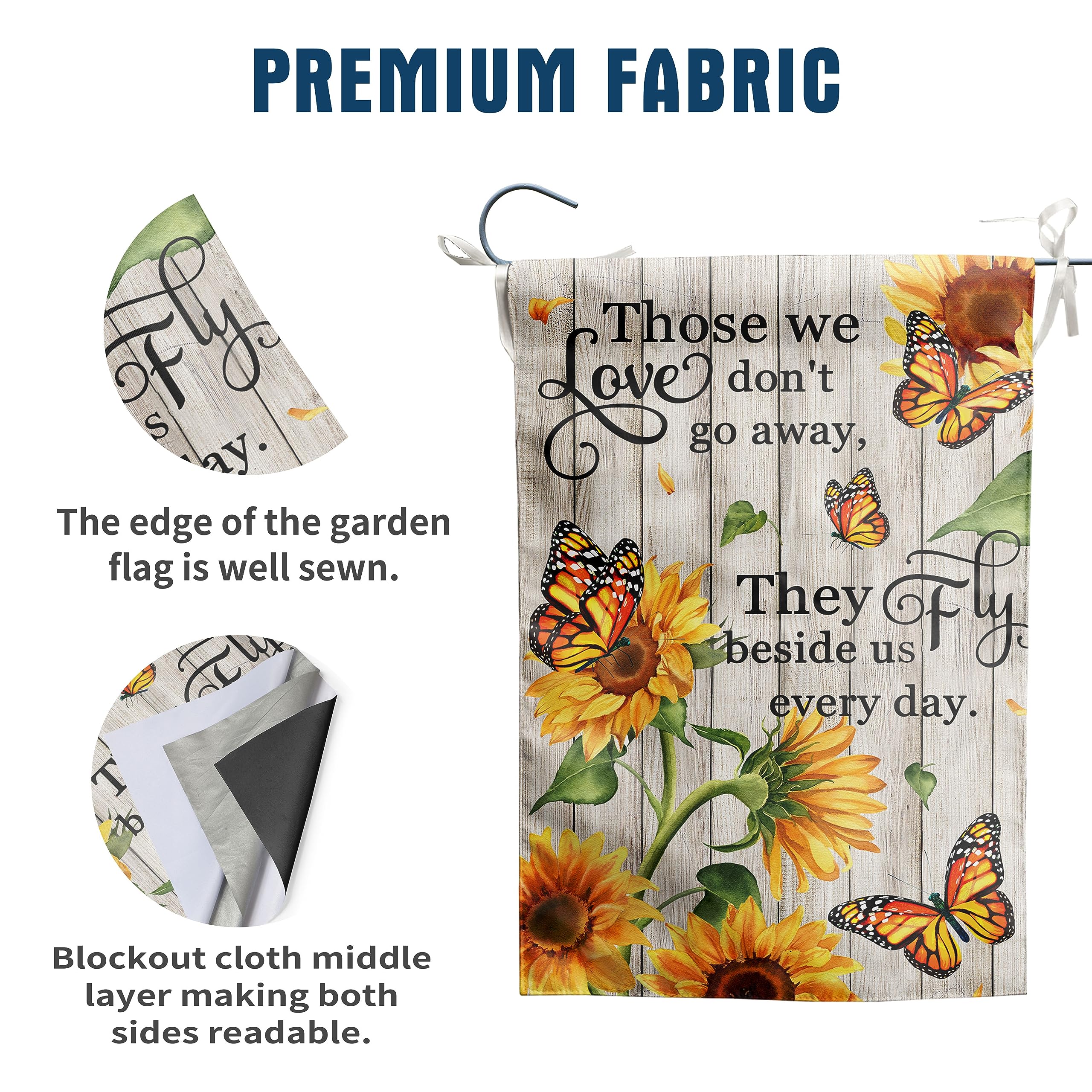 DZGlobal double-sided flag shows vivid monarch butterfly and sunflowers colors from both sides.