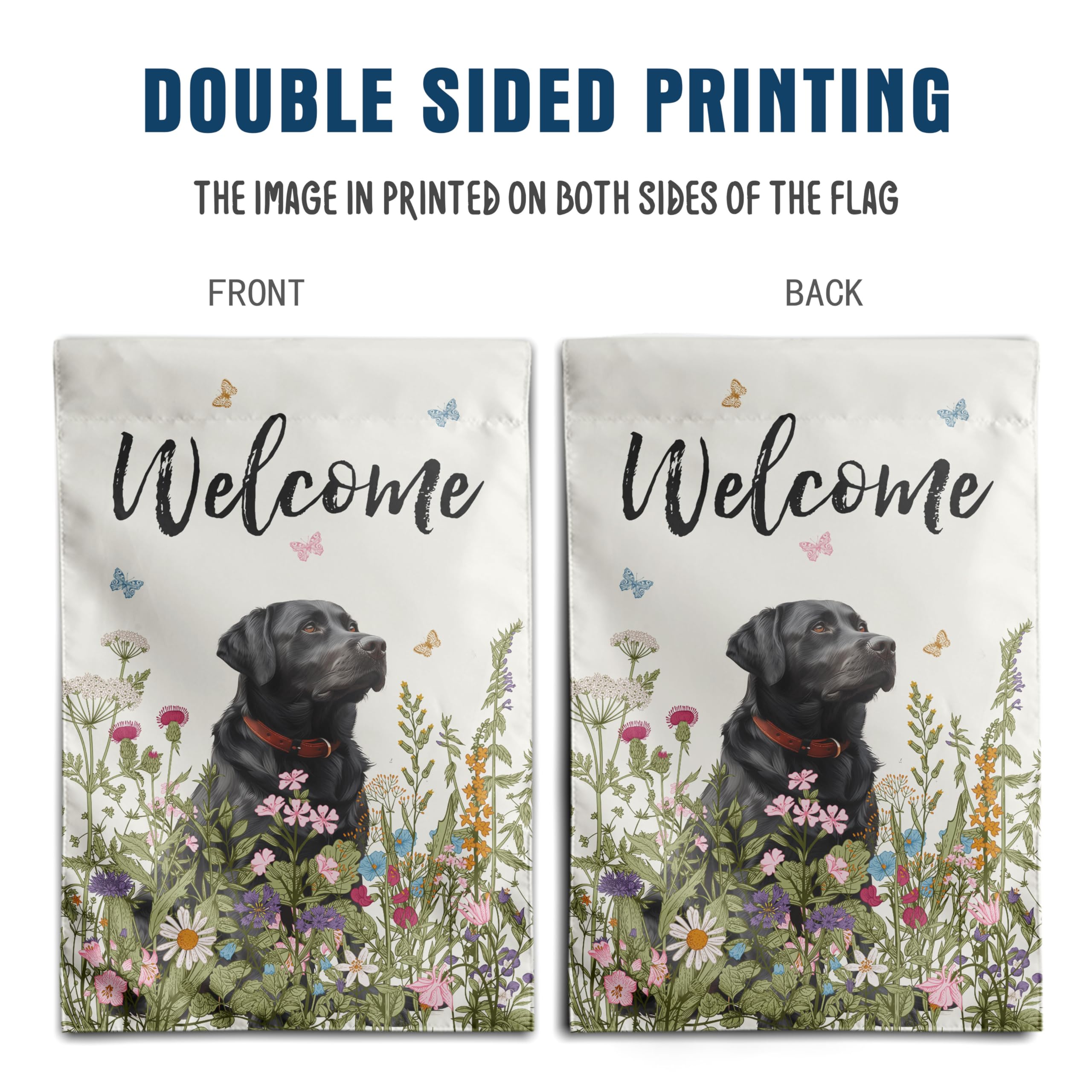 DZGlobal floral black lab flag, easy outdoor display—stand not included.