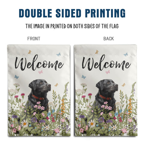 DZGlobal floral black lab flag, easy outdoor display—stand not included.