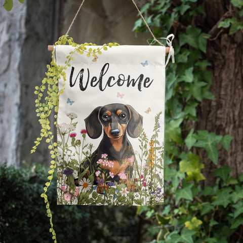 DZGlobal floral dachshund flag adds color and charm to seasonal landscaping.