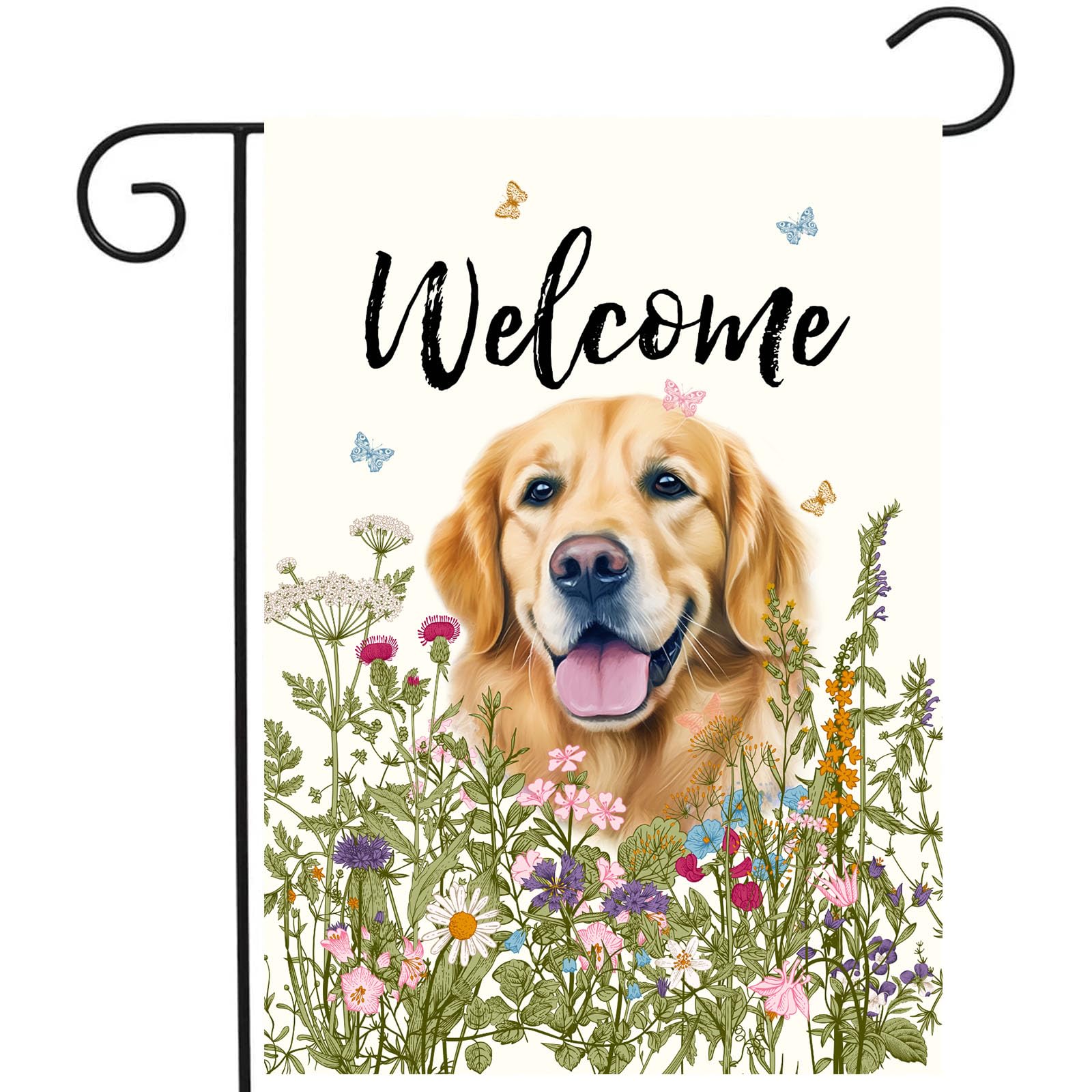 DZGlobal garden flag with floral golden retriever for bright outdoor welcome.