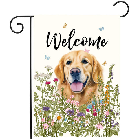 DZGlobal garden flag with floral golden retriever for bright outdoor welcome.