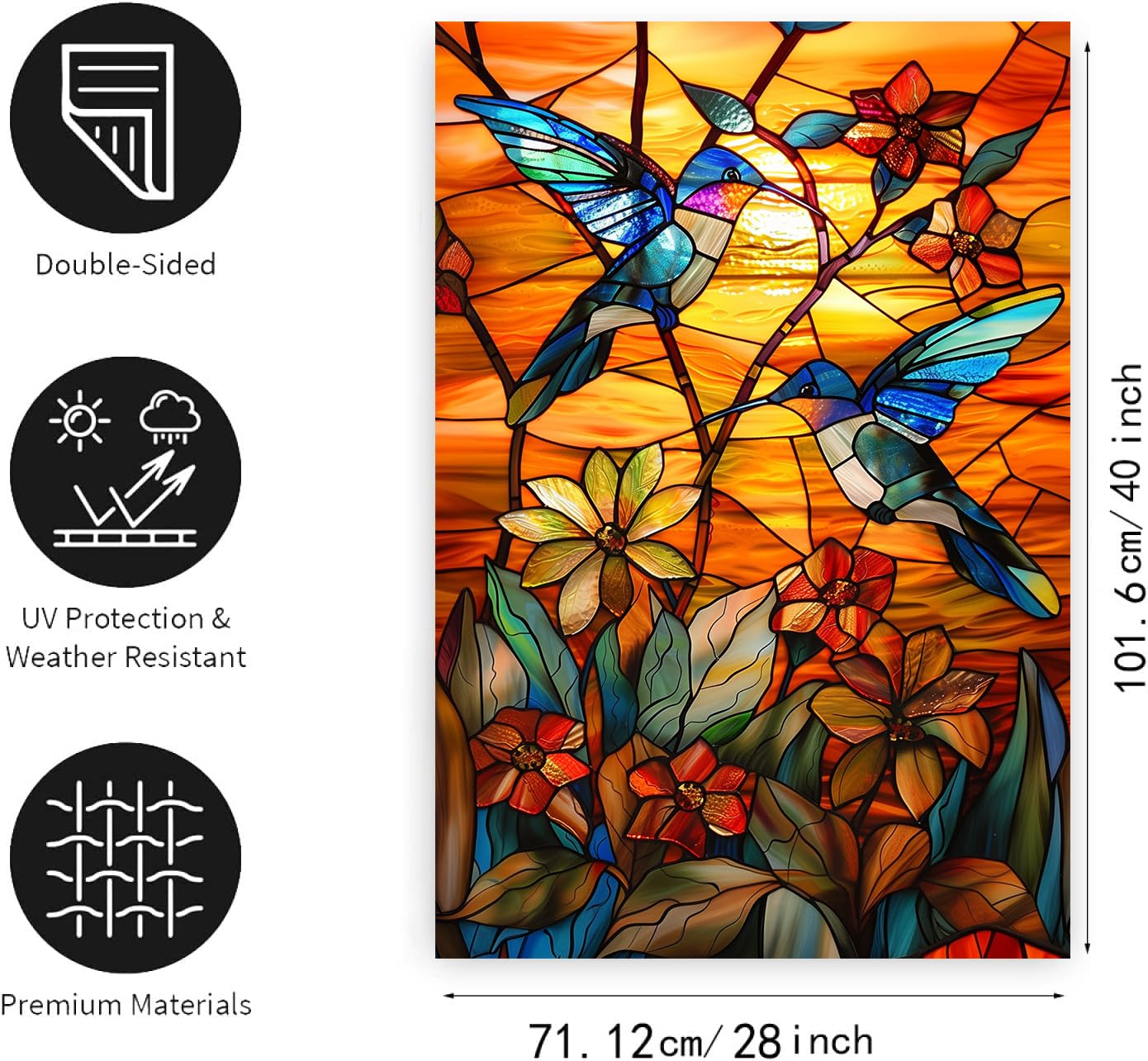 DZGlobal stained glass hummingbird flag detailed bird close-up brightens porches