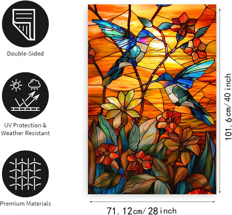 DZGlobal stained glass hummingbird flag detailed bird close-up brightens porches