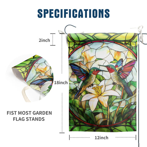 DZGlobal stained glass hummingbird flag close-up showing detailed colors ideal for porch decor