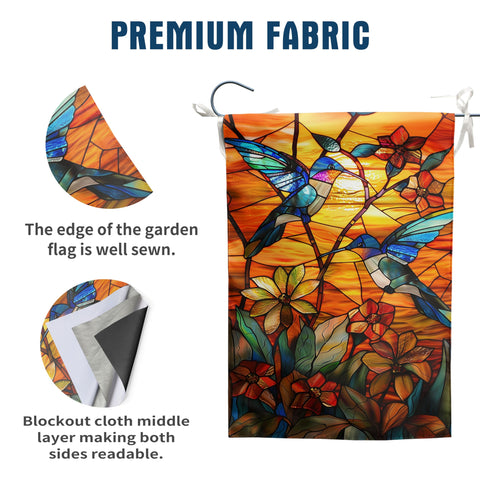 DZGlobal stained glass hummingbird flag floral pattern adds seasonal charm to gardens