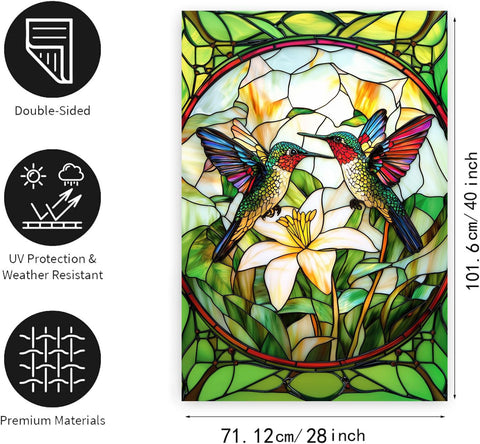DZGlobal stained glass hummingbird flag side view showcases double-sided color for full visibility.